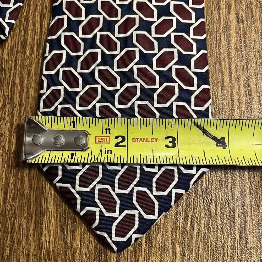 Brooks Brothers Makers Men's Silk Neck Tie‎ USA Designer Geometric Burgundy Blue